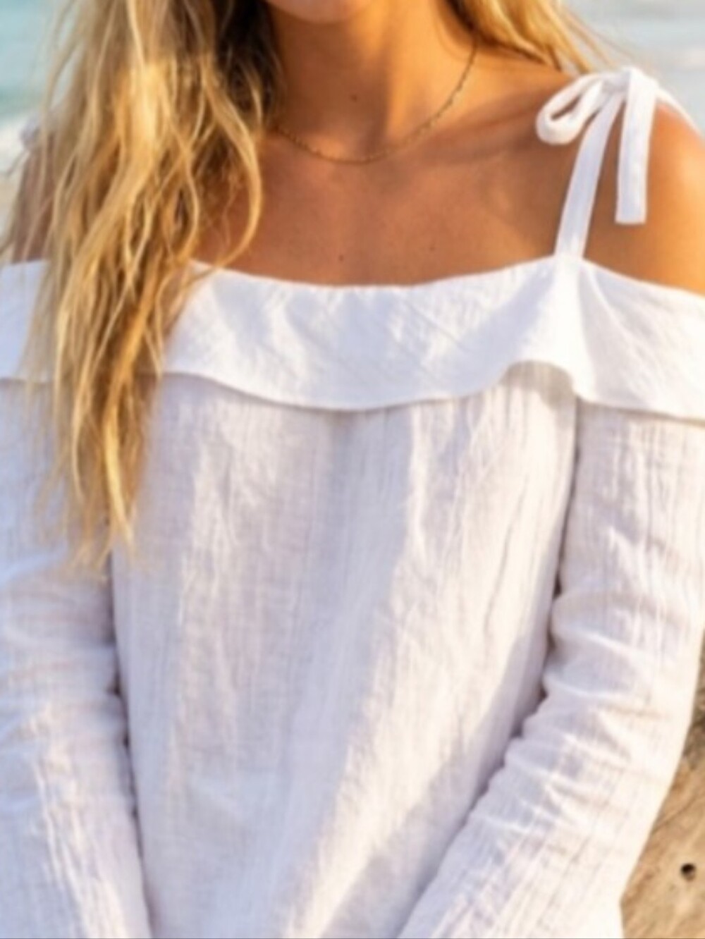 Sandbar *SEE VIDEO* NWT Urban Gauze White Semi Sheer Blouse Cold Shoulder Medium